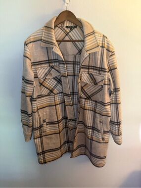 FORE Plaid Utility Jacket in Beige with Tan and Black Accents